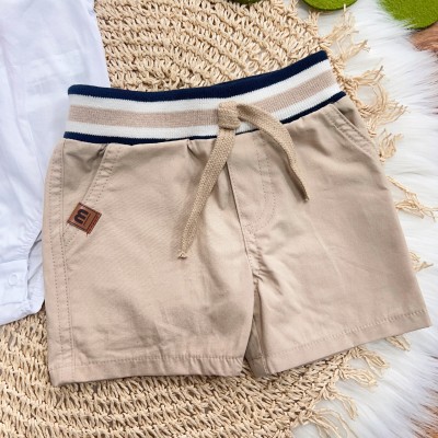 Conj. Body Manga Curta com Gola e Bermuda em Sarja - Branco e Areia